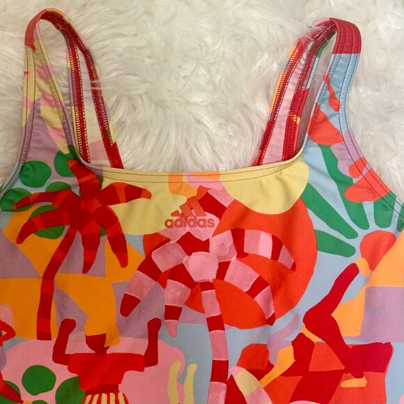 Adidas FARM Rio One Piece Swimsuit Pull On Beach Print No padding NWT Sz 12 - Picture 5 of 14